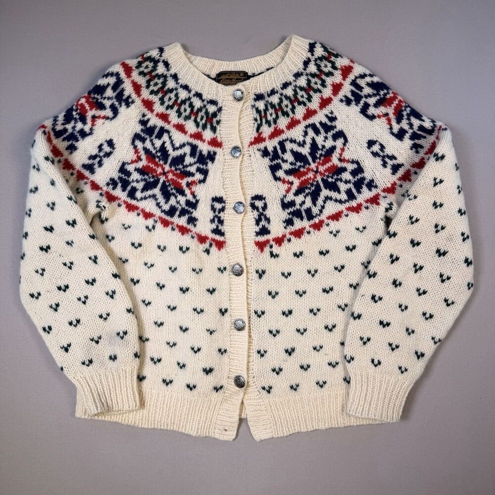 Vintage 90's Eddie Bauer Women's Nordic Snowflake Wool Cardigan Sweater Size Med